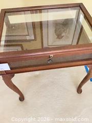 MaxSold Auction: Vintage Brown Wood & Glass Curio Side  - Los Angeles (California, USA) PARTNER MANAGED Downsizing Online Auction - Sapphire Drive