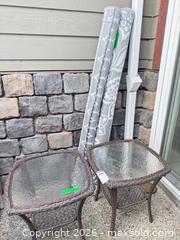 MaxSold Auction: Pair of Brown Wicker Side Tables with Glass Tops & 2 Gray Outdoor Rugs - Saanich (British Columbia, Canada) PARTNER MANAGED Moving Online Auction - Valewood Trail