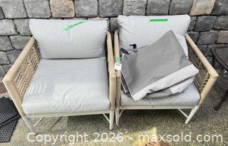 MaxSold Auction: Set of 2 Outdoor Wicker/Rattan Armchairs with Metal Frames - Saanich (British Columbia, Canada) PARTNER MANAGED Moving Online Auction - Valewood Trail