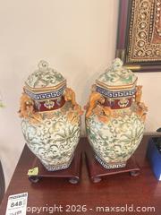 MaxSold Auction: Pair of Hand-Painted Porcelain Vases with Wood Stands B - Toronto (Ontario, Canada) Estate Sale Online Auction - Spring Garden Avenue (CONDO)