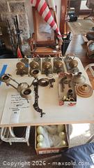 MaxSold Auction: Antique Brass/Patina Wall Sconces with Glass Shades and Hanging Ceiling Light B - Catasauqua (Pennsylvania, USA) Estate Sale Online Auction - American Street