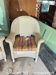 MaxSold Auction: Resin Wicker Outdoor Armchair with Striped Cushion A - Catasauqua (Pennsylvania, USA) Estate Sale Online Auction - American Street