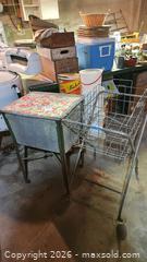 MaxSold Auction: Vintage Mid-Century Metal Wire & Fabric Laundry Cart on Wheels B - Catasauqua (Pennsylvania, USA) Estate Sale Online Auction - American Street