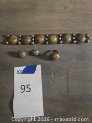 MaxSold Auction: MEXICO Sterling Silver Bracelet, Ring & Earrings with Brown/ Green Stone Set - Los Angeles (California, USA) PARTNER MANAGED Moving Online Auction - W 36th Street (CONDO)