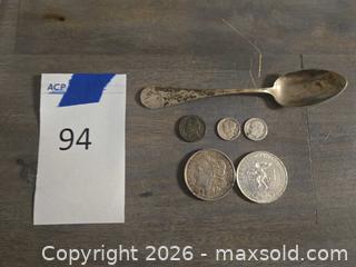 MaxSold Auction: Mixed Lot: US Silver Coins, 1968 Mexico Olympics Coin & Spoon - Los Angeles (California, USA) PARTNER MANAGED Moving Online Auction - W 36th Street (CONDO)
