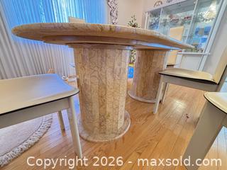 MaxSold Auction: Oval Marble-Top Dining Table with 6 Leather & Wood Chairs, Cream/Pink - Mississauga (Ontario, Canada) SELLER MANAGED Estate Sale Online Auction - Robinwood Court