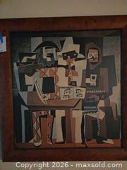 MaxSold Auction: Picasso's "Three Musicians"  Abstract Framed Wall Art in Burl Wood Frame, 27 in - Glendale (California, USA) SELLER MANAGED Estate Sale Online Auction -  Rancho Avenue
