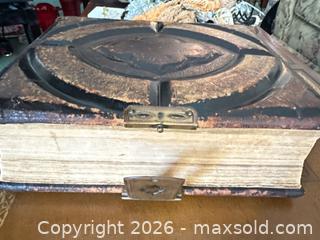 MaxSold Auction: Antique Leather Holy Bible with Gilt Tooling and Clasp - Laurel (Maryland, USA) SELLER MANAGED Estate Sale Online Auction - Summerwind Circle