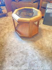 MaxSold Auction: Octagonal Light Oak Side/End Table with Glass Top - Denver (Colorado, USA) PARTNER MANAGED Estate Sale Online Auction - Fenton Street