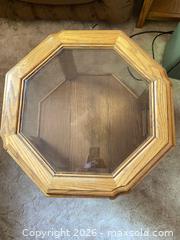 MaxSold Auction: Octagonal Light Oak Side/End Table with Glass Top - Denver (Colorado, USA) PARTNER MANAGED Estate Sale Online Auction - Fenton Street