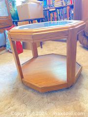 MaxSold Auction: Octagonal Light Oak Side/End Table with Glass Top - Denver (Colorado, USA) PARTNER MANAGED Estate Sale Online Auction - Fenton Street