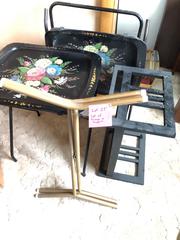 MaxSold Auction: Vintage Floral Tole Painted Metal Serving Trays with Folding Stands - Denver (Colorado, USA) PARTNER MANAGED Estate Sale Online Auction - Fenton Street