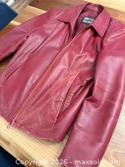 MaxSold Auction: Schegge Women's Red/Burgundy Genuine Distressed Leather Jacket, EU 44 - Toronto (Ontario, Canada) SELLER MANAGED Downsizing Online Auction - Davenport Road (CONDO)
