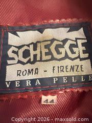 MaxSold Auction: Schegge Women's Red/Burgundy Genuine Distressed Leather Jacket, EU 44 - Toronto (Ontario, Canada) SELLER MANAGED Downsizing Online Auction - Davenport Road (CONDO)