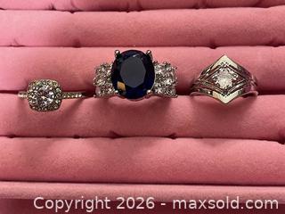 MaxSold Auction: Lot of 3 Oval Blue Sapphire Halo Rings - Buford (Georgia, USA) SELLER MANAGED Downsizing Online Auction - Commerce Drive (STORAGE)