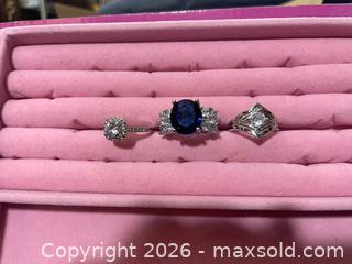 MaxSold Auction: Lot of 3 Oval Blue Sapphire Halo Rings - Buford (Georgia, USA) SELLER MANAGED Downsizing Online Auction - Commerce Drive (STORAGE)