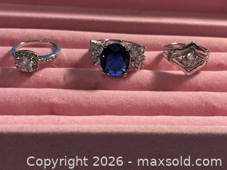 MaxSold Auction: Lot of 3 Oval Blue Sapphire Halo Rings - Buford (Georgia, USA) SELLER MANAGED Downsizing Online Auction - Commerce Drive (STORAGE)