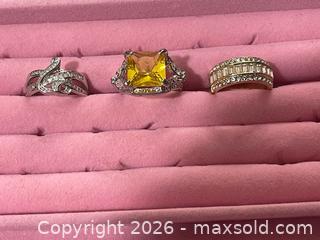 MaxSold Auction: Lot of 3 Silver-tone Rings with Yellow & White Topaz - Buford (Georgia, USA) SELLER MANAGED Downsizing Online Auction - Commerce Drive (STORAGE)