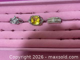 MaxSold Auction: Lot of 3 Silver-tone Rings with Yellow & White Topaz - Buford (Georgia, USA) SELLER MANAGED Downsizing Online Auction - Commerce Drive (STORAGE)