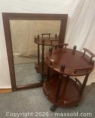 MaxSold Auction: Mid-Century Two-Tier Tea Cart with Large Framed Mirror & Oval Plaques - Buford (Georgia, USA) SELLER MANAGED Downsizing Online Auction - Commerce Drive (STORAGE)