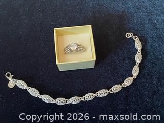 MaxSold Auction: Sterling Silver Filigree Bracelet & Ring with White Topaz - Buford (Georgia, USA) SELLER MANAGED Downsizing Online Auction - Commerce Drive (STORAGE)