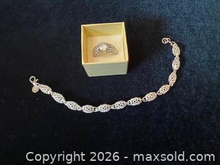 MaxSold Auction: Sterling Silver Filigree Bracelet & Ring with White Topaz - Buford (Georgia, USA) SELLER MANAGED Downsizing Online Auction - Commerce Drive (STORAGE)
