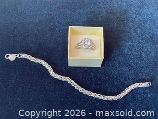 MaxSold Auction: Sterling Silver Halo CZ Ring and Rope/Byzantine Chain Bracelet - Buford (Georgia, USA) SELLER MANAGED Downsizing Online Auction - Commerce Drive (STORAGE)