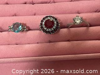 MaxSold Auction: Sterling Silver Trio: Blue Topaz, Garnet/Ruby, White Topaz - Buford (Georgia, USA) SELLER MANAGED Downsizing Online Auction - Commerce Drive (STORAGE)