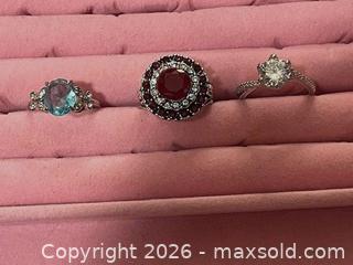 MaxSold Auction: Sterling Silver Trio: Blue Topaz, Garnet/Ruby, White Topaz - Buford (Georgia, USA) SELLER MANAGED Downsizing Online Auction - Commerce Drive (STORAGE)
