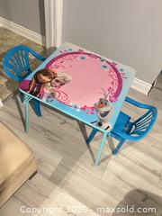 MaxSold Auction: Disney Frozen Kids Activity Table with 2 Chairs - Blue/Pink - Hamilton (Ontario, Canada) SELLER MANAGED Downsizing Online Auction - Bobalink Road.