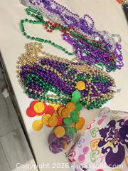 MaxSold Auction: Mardi Gras Beads & Plastic Coins Assortment with Storage Bag - Hamilton (Ontario, Canada) SELLER MANAGED Downsizing Online Auction - Bobalink Road.