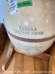 MaxSold Auction: Eureka Stoneware Butter Churn with Wooden Stand & Crank D - Oro-Medonte (Ontario, Canada) Downsizing Online Auction - Ridge Road East