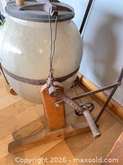 MaxSold Auction: Eureka Stoneware Butter Churn with Wooden Stand & Crank D - Oro-Medonte (Ontario, Canada) Downsizing Online Auction - Ridge Road East