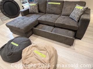 MaxSold Auction: Sectional Sofabed - With Storage. Comes with two bean bag chairs and pillows.  - Oakville (Ontario, Canada) SELLER MANAGED Moving Online Auction - Hayhurst Crescent