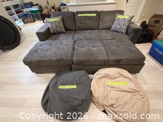 MaxSold Auction: Sectional Sofabed - With Storage. Comes with two bean bag chairs and pillows.  - Oakville (Ontario, Canada) SELLER MANAGED Moving Online Auction - Hayhurst Crescent