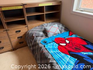 MaxSold Auction: Single Captains Bed and Cabinet Set, with Bedding and Mattress  - Oakville (Ontario, Canada) SELLER MANAGED Moving Online Auction - Hayhurst Crescent