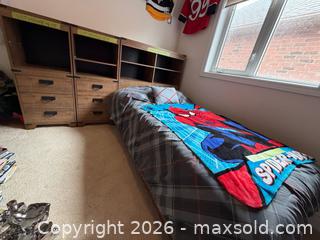 MaxSold Auction: Single Captains Bed and Cabinet Set, with Bedding and Mattress  - Oakville (Ontario, Canada) SELLER MANAGED Moving Online Auction - Hayhurst Crescent