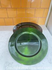 MaxSold Auction: Mixed Lot: Glass Chargers, Glazed Ceramic Plates & Decorative Tube - Bakersfield (California, USA) PARTNER MANAGED Moving Online Auction - Grecian Laurel Drive