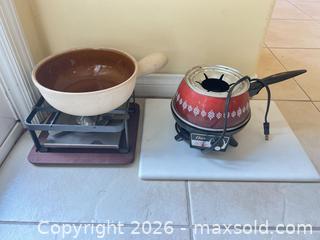 MaxSold Auction: Oster Electric Fondue Set with Unbranded Ceramic Pot & Fuel Burner - Bakersfield (California, USA) PARTNER MANAGED Moving Online Auction - Grecian Laurel Drive