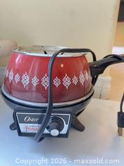MaxSold Auction: Oster Electric Fondue Set with Unbranded Ceramic Pot & Fuel Burner - Bakersfield (California, USA) PARTNER MANAGED Moving Online Auction - Grecian Laurel Drive