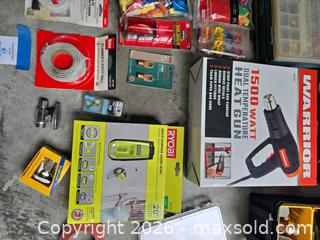 MaxSold Auction: Mixed Tools & Hardware Lot with Heat Tool, Laser Level, Charger - Lakeland (Florida, USA) PARTNER MANAGED Downsizing Online Auction - Shore Acres Drive