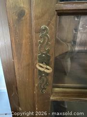 MaxSold Auction:  Keyed Rustic Corner Cabinet Solid Wood Glass Door  - Burlington (Ontario, Canada) SELLER MANAGED Estate Sale Online Auction - Enfield Road Burlington