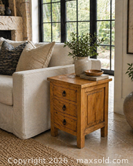 MaxSold Auction: Rustic Solid Pine Mexican Side Table 3 Drawer side table Hecho en Mexico Farmhouse - Burlington (Ontario, Canada) SELLER MANAGED Estate Sale Online Auction - Enfield Road Burlington
