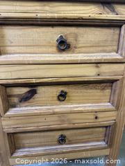 MaxSold Auction: Rustic Solid Pine Mexican Side Table 3 Drawer side table Hecho en Mexico Farmhouse - Burlington (Ontario, Canada) SELLER MANAGED Estate Sale Online Auction - Enfield Road Burlington