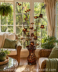MaxSold Auction:  Vintage Copper-Bronze Metal Floor Lamp with Decorative Vase and Stems - Burlington (Ontario, Canada) SELLER MANAGED Estate Sale Online Auction - Enfield Road Burlington