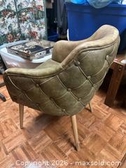 MaxSold Auction: Vintage Green Leather Accent Chair Mid Century Style Wood Legs Lounge Chair - Burlington (Ontario, Canada) SELLER MANAGED Estate Sale Online Auction - Enfield Road Burlington