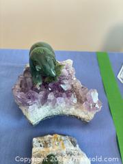 MaxSold Auction: Set of 3 Green Carved Figurines on Amethyst Geode Bases - Chilliwack (British Columbia, Canada) PARTNER MANAGED Moving Online Auction -  Huron (CONDO)
