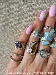 MaxSold Auction: Lot of 10 Sterling Silver Boho Southwestern Rings with Gemstones - Burlington (Ontario, Canada) SELLER MANAGED Moving Online Auction - Lorne Street (CONDO)