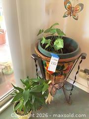 MaxSold Auction: Hand-Painted Ceramic Planters with Metal Stand and Plants (2) - Carson (California, USA) PARTNER MANAGED Estate Sale Online Auction -  South Perry Street