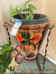 MaxSold Auction: Hand-Painted Ceramic Planters with Metal Stand and Plants (2) - Carson (California, USA) PARTNER MANAGED Estate Sale Online Auction -  South Perry Street